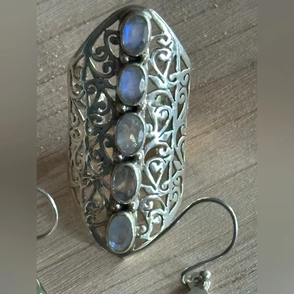 Moonstone Sterling Earrings and Ring Set - Picture 4 of 10